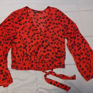 Express Red Blouse with Flowers